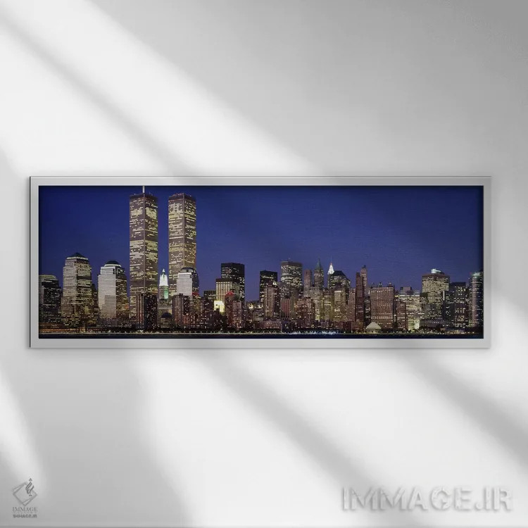 تابلو World Trade Center, Manhattan, New York City, New York State, USA,آسمانخراشهای مرکز تجارت جهانی، منهتن، نیویورک، آمریکا اثر پانورامیک ایمجز (استودیو عکاسی عریض) - نمای قابدار سفید