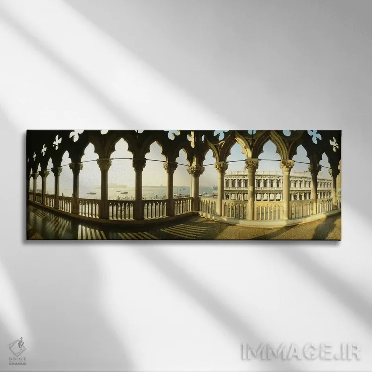 تابلو Doge's Palace (Palazzo Ducale), Venice, Italy,بالکن گوتیک ونیزی، قصر دوجه (پالاتزو دوکاله)، ونیز، ایتالیا اثر پانورامیک ایمجز (استودیو عکاسی عریض) - نمای روبهرو روی دیوار