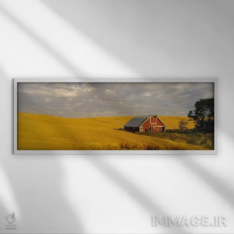 تابلو Palouse, Washington State, USA,انبار کشاورزی در مزرعه گندم، پلووز، واشنگتن، آمریکا اثر پانورامیک ایمجز (استودیو عکاسی عریض) - نمای قابدار سفید