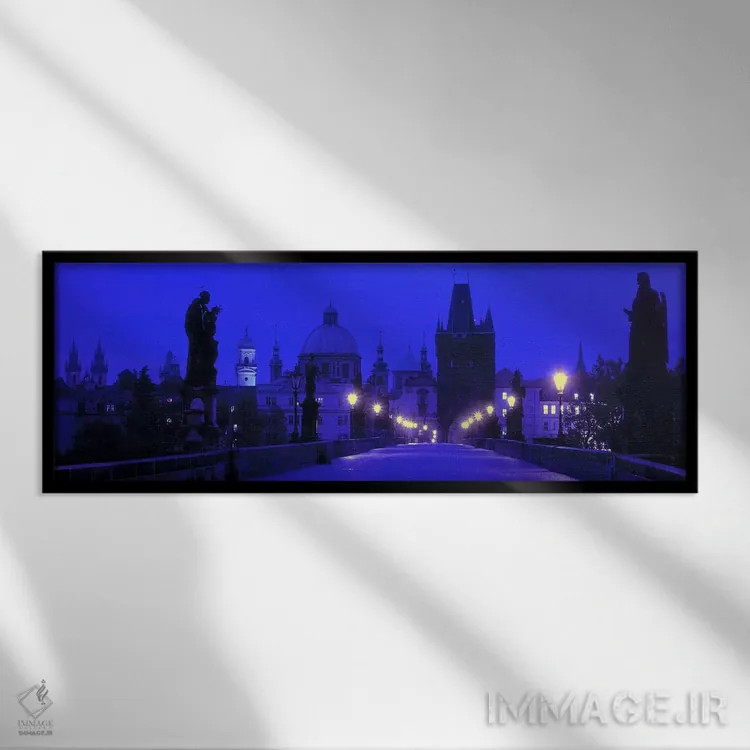 تابلو Prague, Czech Republic,پل چارلز در شب، پراگ، جمهوری چک اثر پانورامیک ایمجز (استودیو عکاسی عریض) - نمای قابدار مشکی