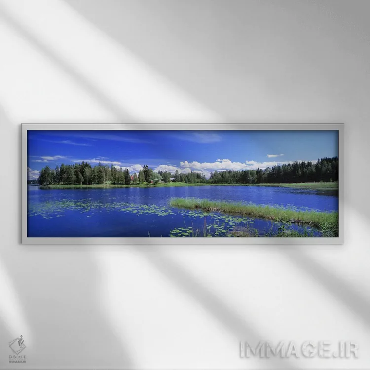 تابلو Finnish Lakeland, Finland,چشمانداز آفتابی روزانه، منطقه دریاچههای فنلاند، فنلاند اثر پانورامیک ایمجز (استودیو عکاسی عریض) - نمای قابدار سفید