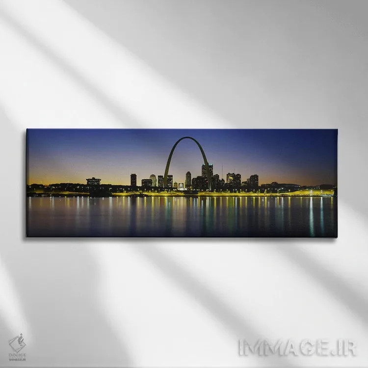 تابلو St. Louis, Missouri, USA,بازتاب افق شبانه شهر سنت لوئیس، میسوری، آمریکا اثر پانورامیک ایمجز (استودیو عکاسی عریض) - نمای روبهرو روی دیوار
