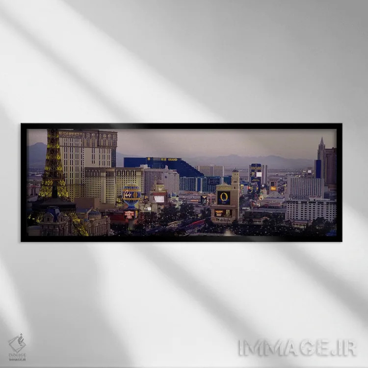 تابلو Las Vegas, Nevada, USA,نمای بالا از ساختمانهای شهری، لاس وگاس، نوادا، آمریکا اثر پانورامیک ایمجز (استودیو عکاسی عریض) - نمای قابدار مشکی