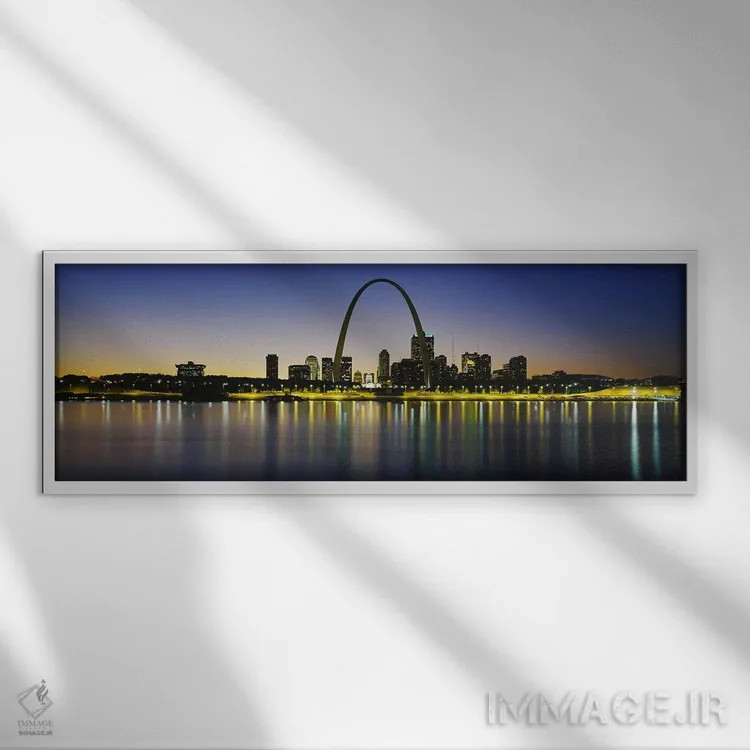 تابلو St. Louis, Missouri, USA,بازتاب افق شبانه شهر سنت لوئیس، میسوری، آمریکا اثر پانورامیک ایمجز (استودیو عکاسی عریض) - نمای قابدار سفید