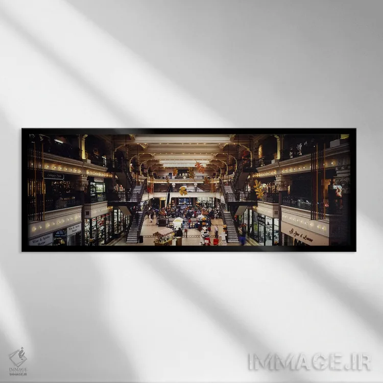 تابلو Bourse Shopping Center, Philadelphia, Pennsylvania, USA,فضای داخلی مرکز خرید بورس، فیلادلفیا، پنسیلوانیا، آمریکا اثر پانورامیک ایمجز (استودیو عکاسی عریض) - نمای قابدار مشکی