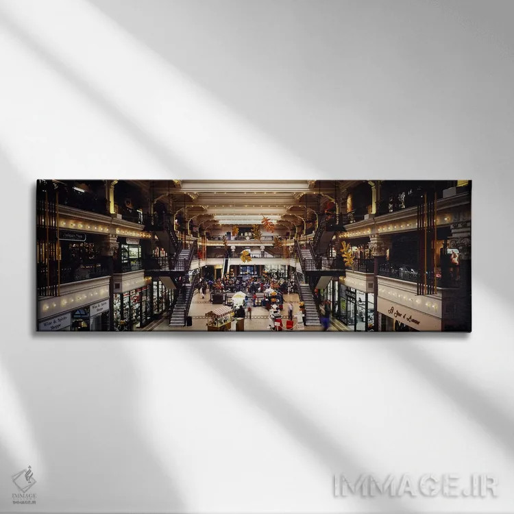 تابلو Bourse Shopping Center, Philadelphia, Pennsylvania, USA,فضای داخلی مرکز خرید بورس، فیلادلفیا، پنسیلوانیا، آمریکا اثر پانورامیک ایمجز (استودیو عکاسی عریض) - نمای روبهرو روی دیوار