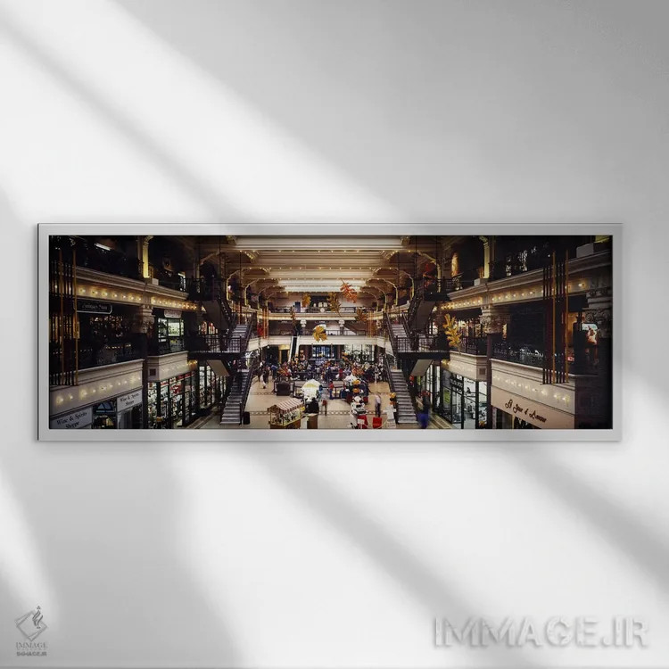 تابلو Bourse Shopping Center, Philadelphia, Pennsylvania, USA,فضای داخلی مرکز خرید بورس، فیلادلفیا، پنسیلوانیا، آمریکا اثر پانورامیک ایمجز (استودیو عکاسی عریض) - نمای قابدار سفید