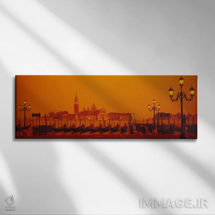تابلو Venice, Veneto, Italy,گوندولاهای پهلوگرفته در ایستگاه مولو با نمای سن جورجو ماجوره در پسزمینه، ونیز، ونتو، ایتالیا اثر پانورامیک ایمجز (استودیو عکاسی عریض) - نمای روبهرو روی دیوار