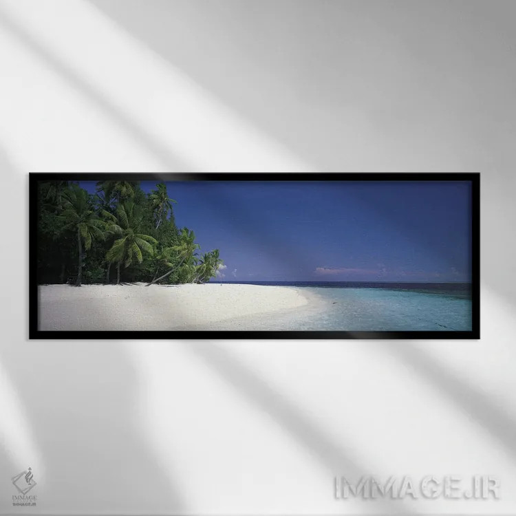 تابلو ساحل شنی سفید، مالدیو اثر پانورامیک ایمجز (استودیو عکاسی عریض) - نمای قابدار مشکی