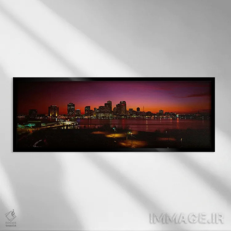 تابلو New Orleans, Louisiana, USA,ساختمانهای روشنشده در شب، نیواورلئان، لوئیزیانا، آمریکا اثر پانورامیک ایمجز (استودیو عکاسی عریض) - نمای قابدار مشکی