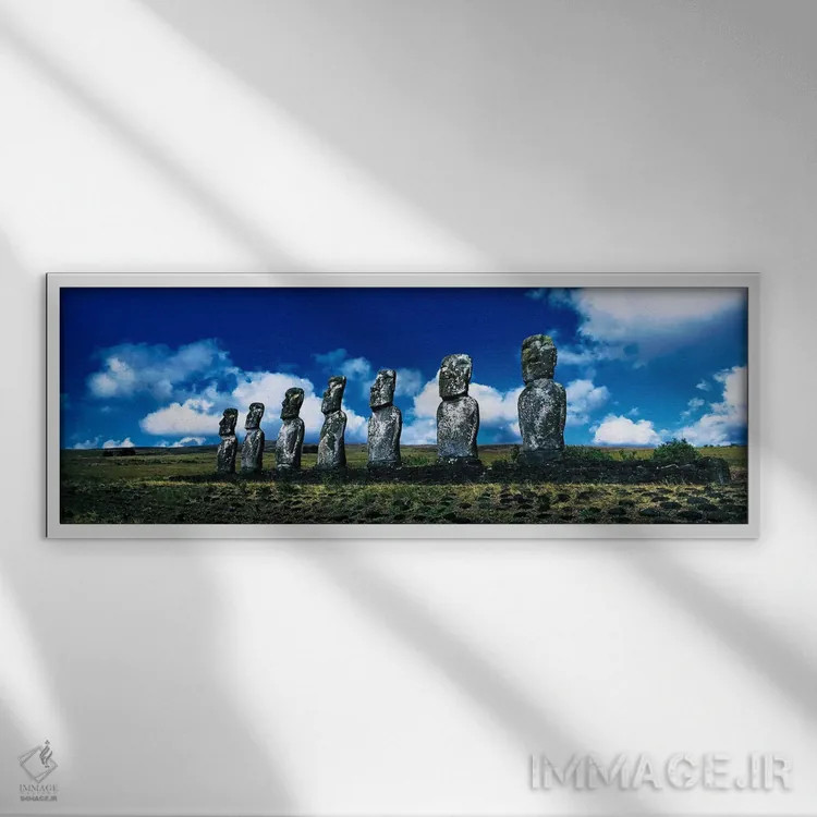 تابلو جزیره ایستر، شیلی اثر پانورامیک ایمجز (استودیو عکاسی عریض) - نمای قابدار سفید