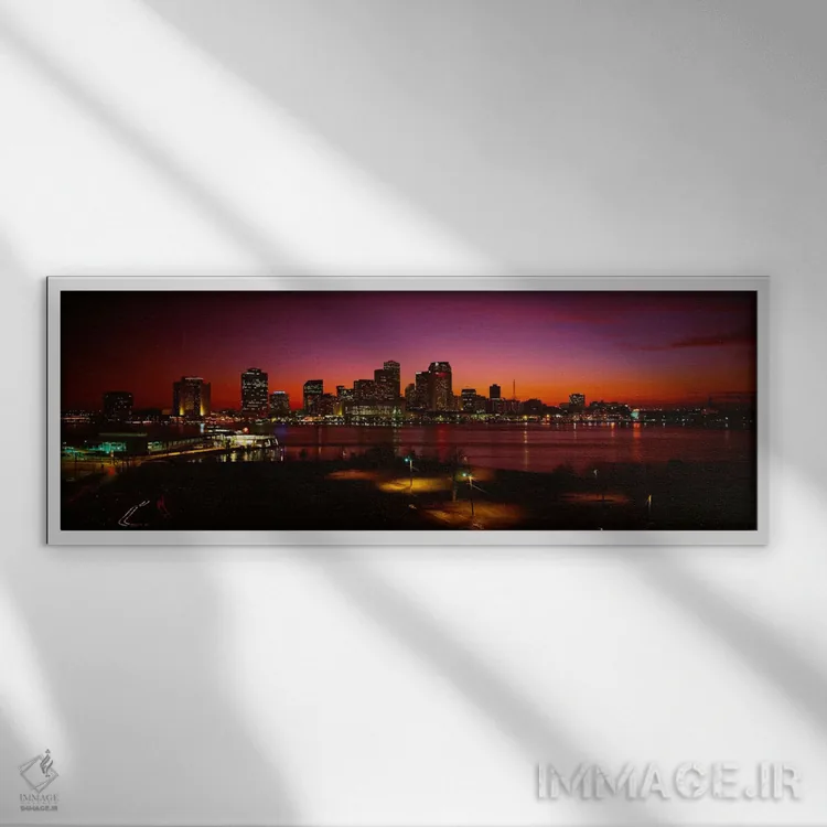 تابلو New Orleans, Louisiana, USA,ساختمانهای روشنشده در شب، نیواورلئان، لوئیزیانا، آمریکا اثر پانورامیک ایمجز (استودیو عکاسی عریض) - نمای قابدار سفید