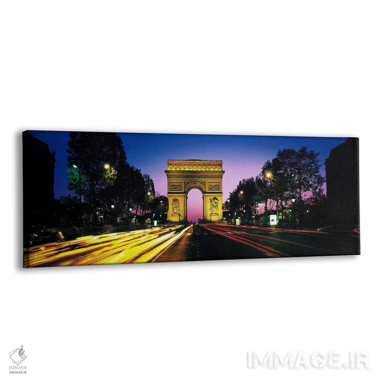 تابلو Paris, Ile-de-France, France,طاق پیروزی با نور کشیده خودروها، پاریس، ایل-د-فرانس، فرانسه اثر پانورامیک ایمجز (استودیو عکاسی عریض) - نمای پرسپکتیو محصول