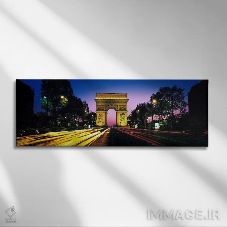 تابلو Paris, Ile-de-France, France,طاق پیروزی با نور کشیده خودروها، پاریس، ایل-د-فرانس، فرانسه اثر پانورامیک ایمجز (استودیو عکاسی عریض) - نمای روبهرو روی دیوار