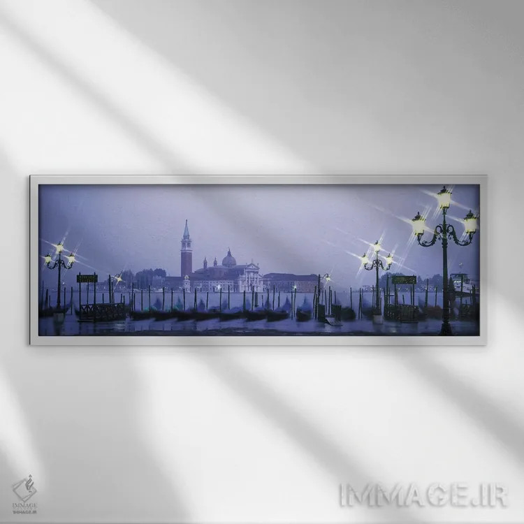 تابلو گوندولاها، سن جورجو ماجوره، ونیز، ایتالیا اثر پانورامیک ایمجز (استودیو عکاسی عریض) - نمای قابدار سفید