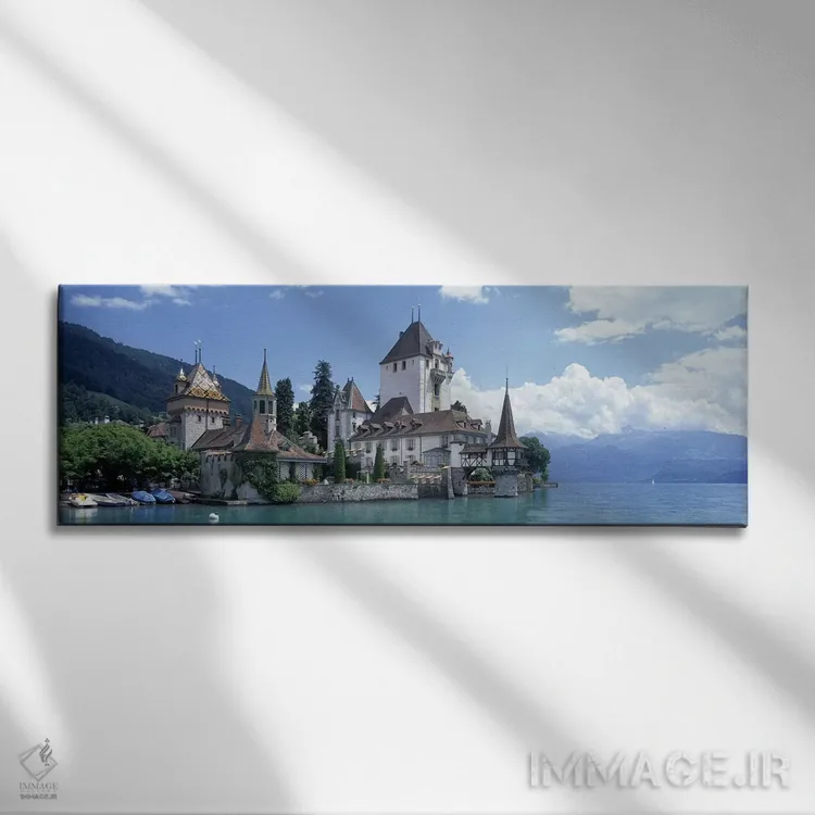 تابلو قلعه اوبرهوفن، دریاچه تونر، سوئیس اثر پانورامیک ایمجز (استودیو عکاسی عریض) - نمای روبهرو روی دیوار