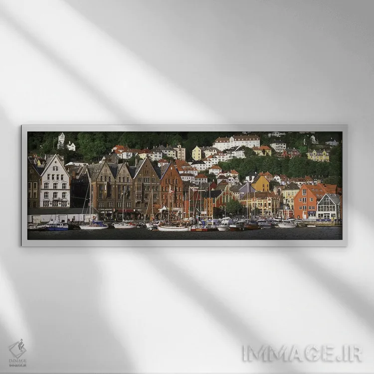 تابلو برگن، نروژ اثر پانورامیک ایمجز (استودیو عکاسی عریض) - نمای قابدار سفید