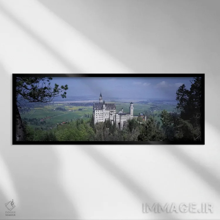 تابلو کاخ نویشوانشتاین، باواریا، آلمان اثر پانورامیک ایمجز (استودیو عکاسی عریض) - نمای قابدار مشکی