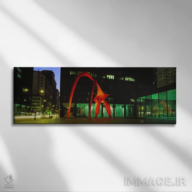 تابلو Chicago, Illinois, USA,مجسمه فلامینگو اثر الکساندر کالدر، شیکاگو، ایلینوی، آمریکا اثر پانورامیک ایمجز (استودیو عکاسی عریض) - نمای روبهرو روی دیوار