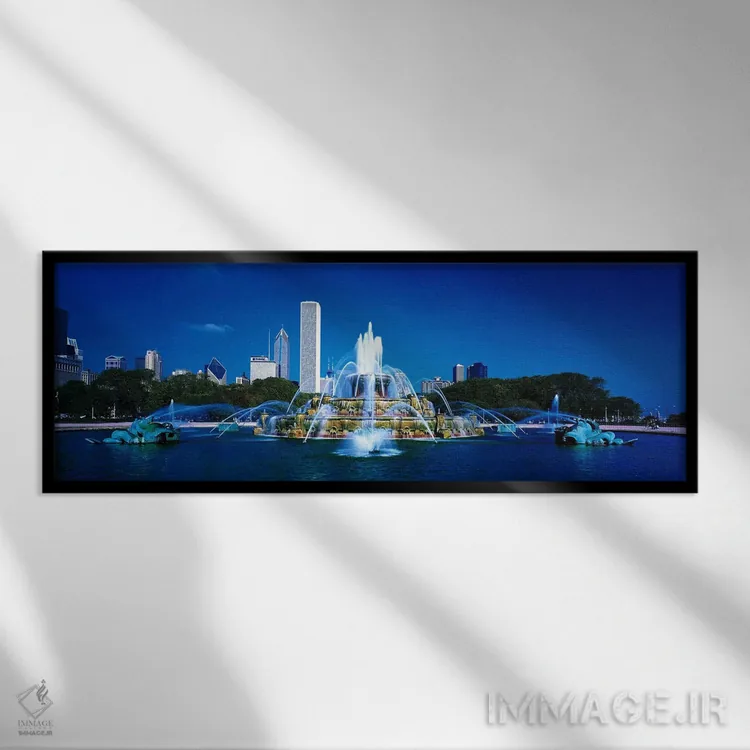 تابلو فواره باکینگهام شیکاگو ایلینوی آمریکا اثر پانورامیک ایمجز (استودیو عکاسی عریض) - نمای قابدار مشکی