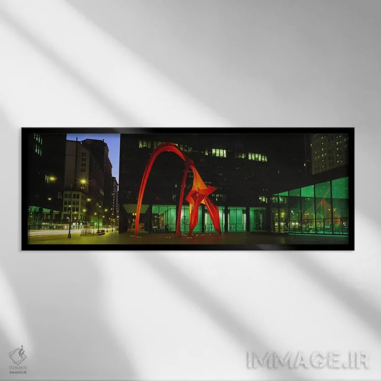 تابلو Chicago, Illinois, USA,مجسمه فلامینگو اثر الکساندر کالدر، شیکاگو، ایلینوی، آمریکا اثر پانورامیک ایمجز (استودیو عکاسی عریض) - نمای قابدار مشکی