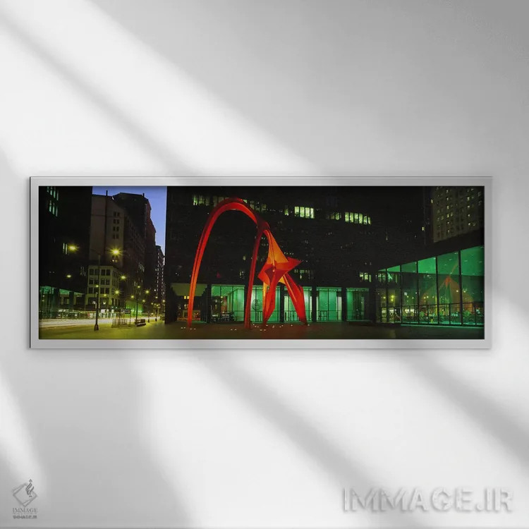 تابلو Chicago, Illinois, USA,مجسمه فلامینگو اثر الکساندر کالدر، شیکاگو، ایلینوی، آمریکا اثر پانورامیک ایمجز (استودیو عکاسی عریض) - نمای قابدار سفید