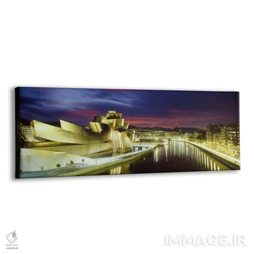 تابلو Bilbao, Biscay, Basque Country, Spain,موزه گوگنهایم در شب، بیلبائو، بیسکای، منطقه باسک، اسپانیا اثر پانورامیک ایمجز (استودیو عکاسی عریض) - نمای پرسپکتیو محصول