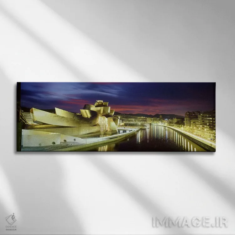 تابلو Bilbao, Biscay, Basque Country, Spain,موزه گوگنهایم در شب، بیلبائو، بیسکای، منطقه باسک، اسپانیا اثر پانورامیک ایمجز (استودیو عکاسی عریض) - نمای روبهرو روی دیوار