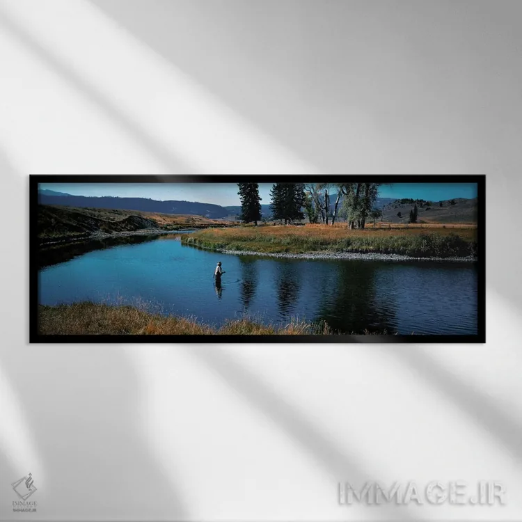 تابلو ماهیگیر قزلآلا در اسلو کریک پارک ملی یلواستون وایومینگ اثر پانورامیک ایمجز (استودیو عکاسی عریض) - نمای قابدار مشکی