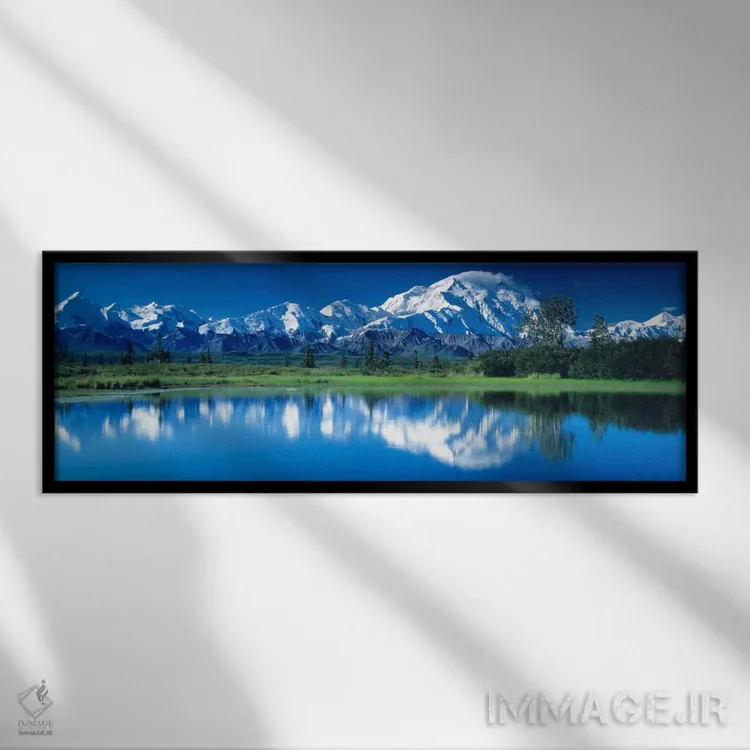 تابلو کوه مککینلی و دریاچه واندر، پارک ملی دنالی آلاسکا اثر پانورامیک ایمجز (استودیو عکاسی عریض) - نمای قابدار مشکی