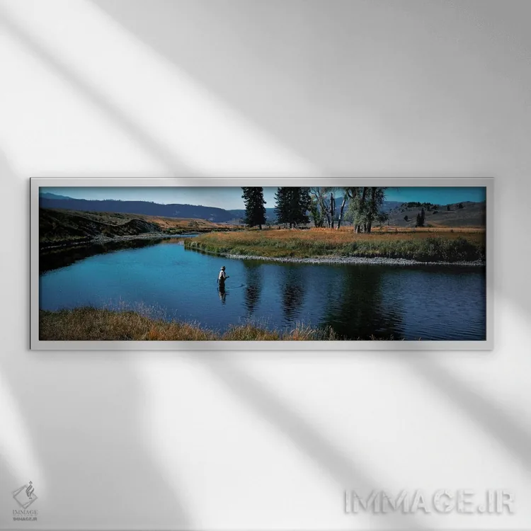 تابلو ماهیگیر قزلآلا در اسلو کریک پارک ملی یلواستون وایومینگ اثر پانورامیک ایمجز (استودیو عکاسی عریض) - نمای قابدار سفید