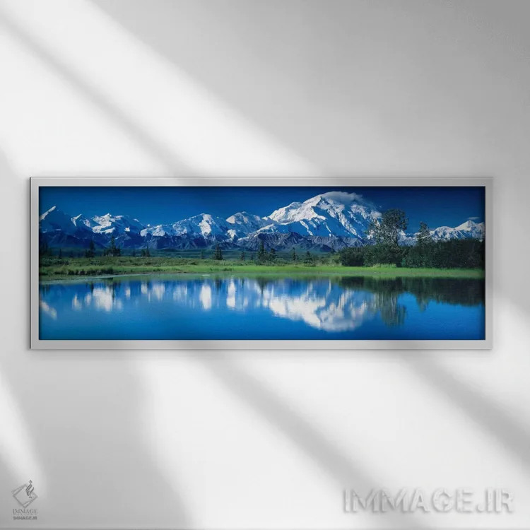 تابلو کوه مککینلی و دریاچه واندر، پارک ملی دنالی آلاسکا اثر پانورامیک ایمجز (استودیو عکاسی عریض) - نمای قابدار سفید