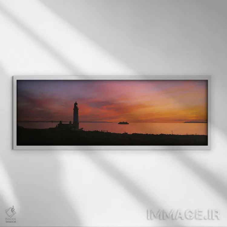 تابلو Scotland,سیلوئت فانوس دریایی در غروب، اسکاتلند اثر پانورامیک ایمجز (استودیو عکاسی عریض) - نمای قابدار سفید