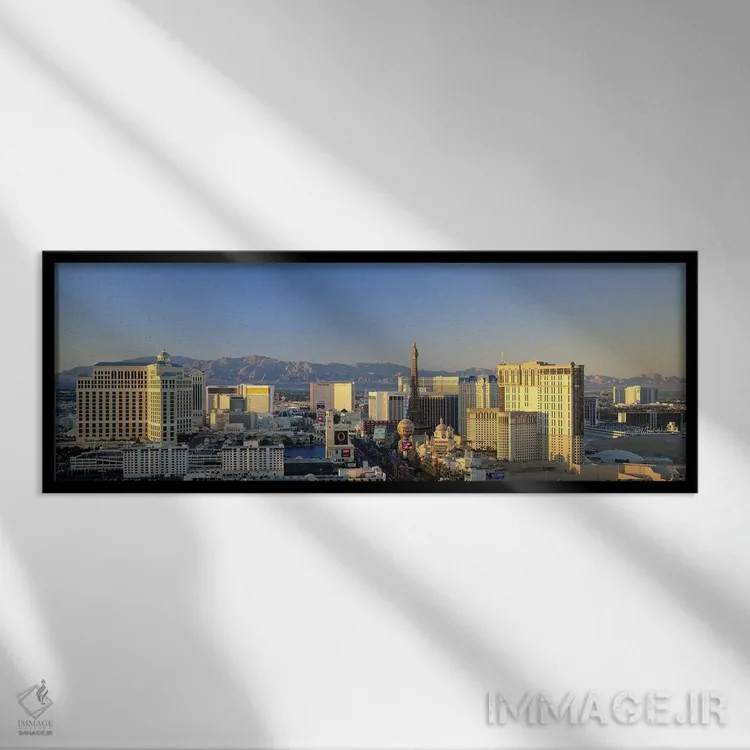 تابلو Las Vegas, Nevada, USA #2,نمای بالا از ساختمانها در شهر لاسوگاس، نوادا، آمریکا (۲) اثر پانورامیک ایمجز (استودیو عکاسی عریض) - نمای قابدار مشکی