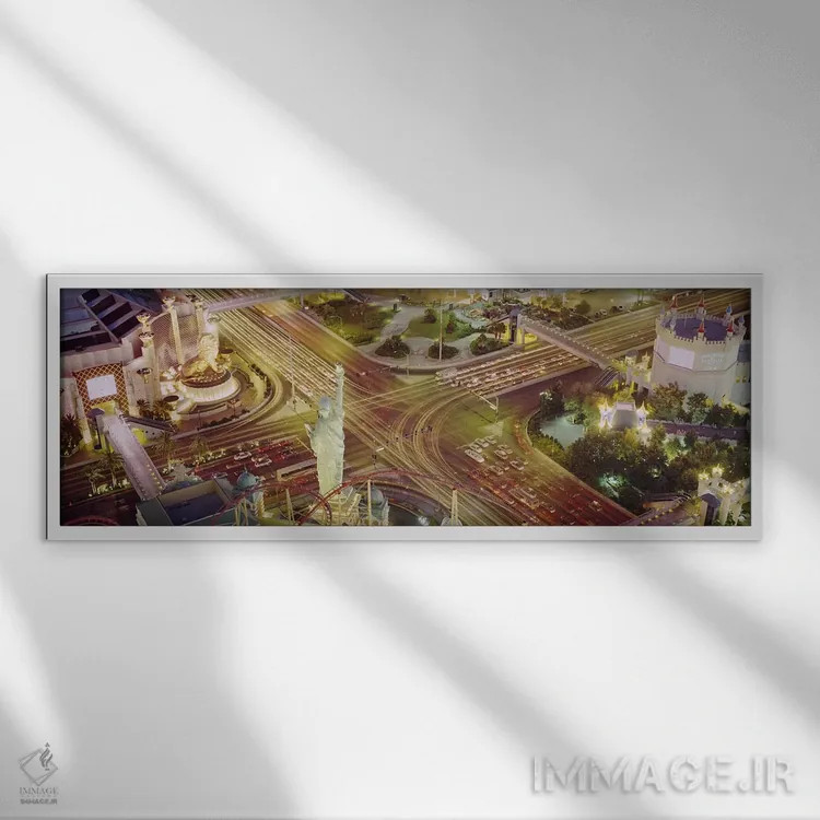 تابلو Las Vegas, Nevada, USA #3,خیابان استریپ لاسوگاس، نوادا، آمریکا (۳) اثر پانورامیک ایمجز (استودیو عکاسی عریض) - نمای قابدار سفید