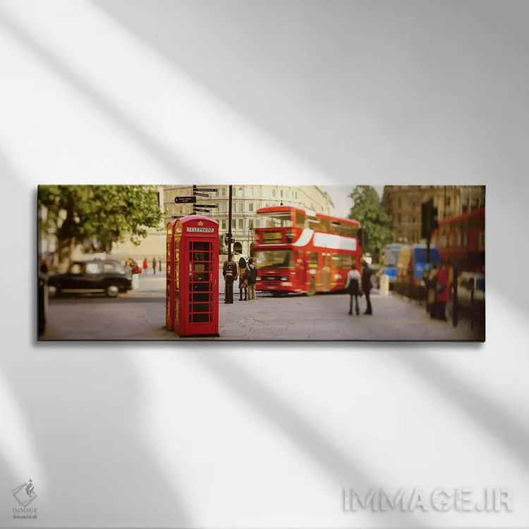 تابلو Trafalgar Square, London, England, United Kingdom,کیوسک تلفن قرمز، میدان ترافالگار، لندن، انگلستان، بریتانیا اثر پانورامیک ایمجز (استودیو عکاسی عریض) - نمای روبهرو روی دیوار