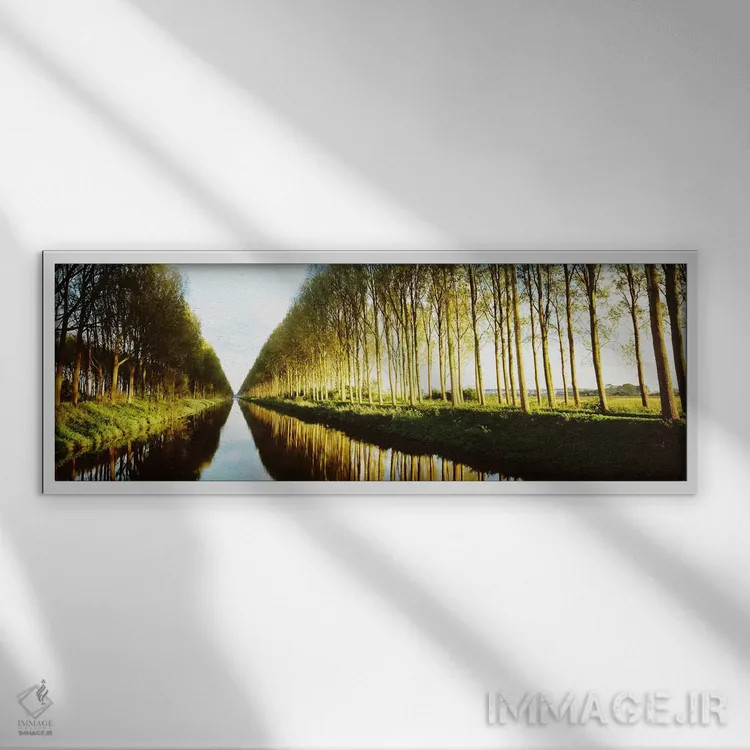 تابلو West Flanders, Flemish Region, Belgium,کانال درختکاری شده (دامزه فارت)، فلاندر غربی، منطقه فلمیش، بلژیک اثر پانورامیک ایمجز (استودیو عکاسی عریض) - نمای قابدار سفید