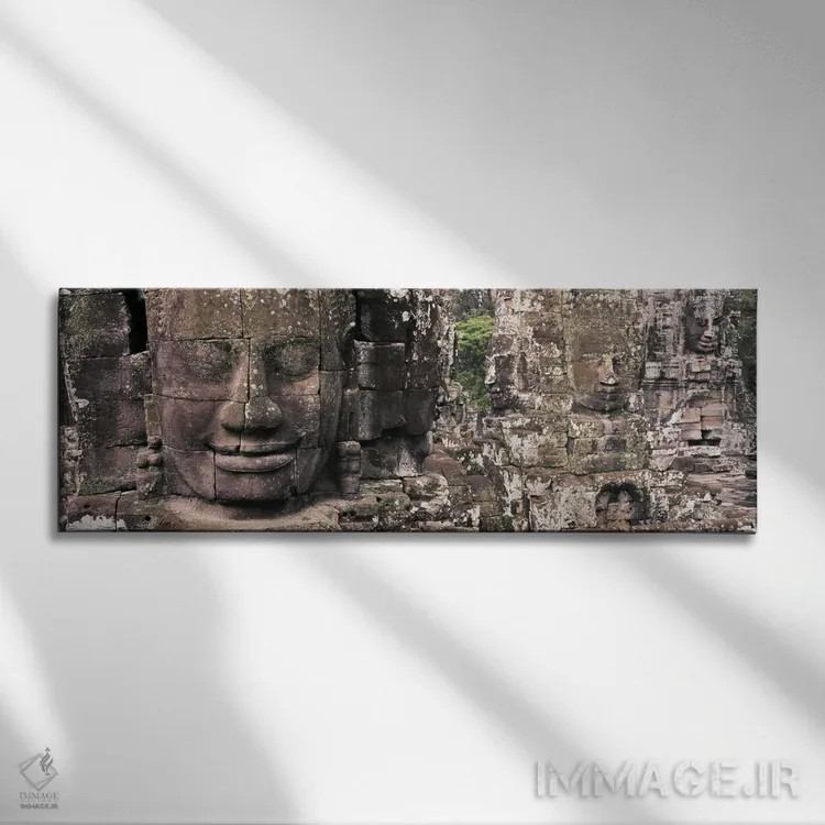 تابلو صورتهای سنگی بایون، انگکور، سیم ریپ، کامبوج اثر پانورامیک ایمجز (استودیو عکاسی عریض) - نمای روبهرو روی دیوار