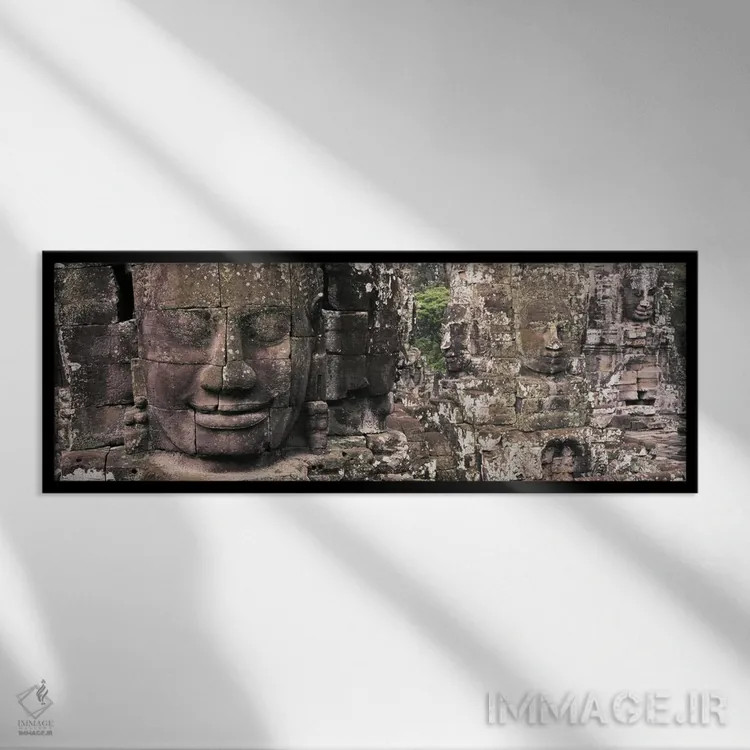 تابلو صورتهای سنگی بایون، انگکور، سیم ریپ، کامبوج اثر پانورامیک ایمجز (استودیو عکاسی عریض) - نمای قابدار مشکی
