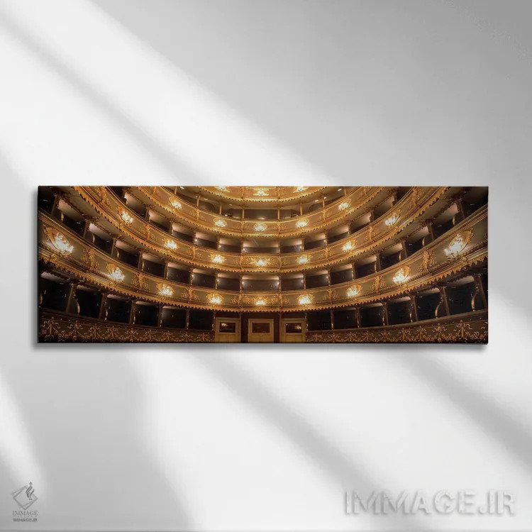 تابلو Estates Theatre (Stavovske Divadlo), Prague, Czech Republic,نمای داخلی تئاتر استیتس (استاووسکه دیوادلو)، پراگ، جمهوری چک اثر پانورامیک ایمجز (استودیو عکاسی عریض) - نمای روبهرو روی دیوار
