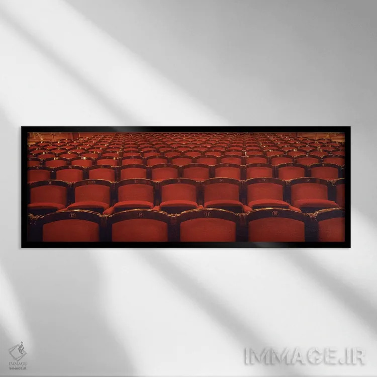 تابلو National Theatre (Narodni Divadlo), Prague, Czech Republic,صندلیهای طبقه همکف، تئاتر ملی (نارودنی دیوادلو)، پراگ، جمهوری چک اثر پانورامیک ایمجز (استودیو عکاسی عریض) - نمای قابدار مشکی