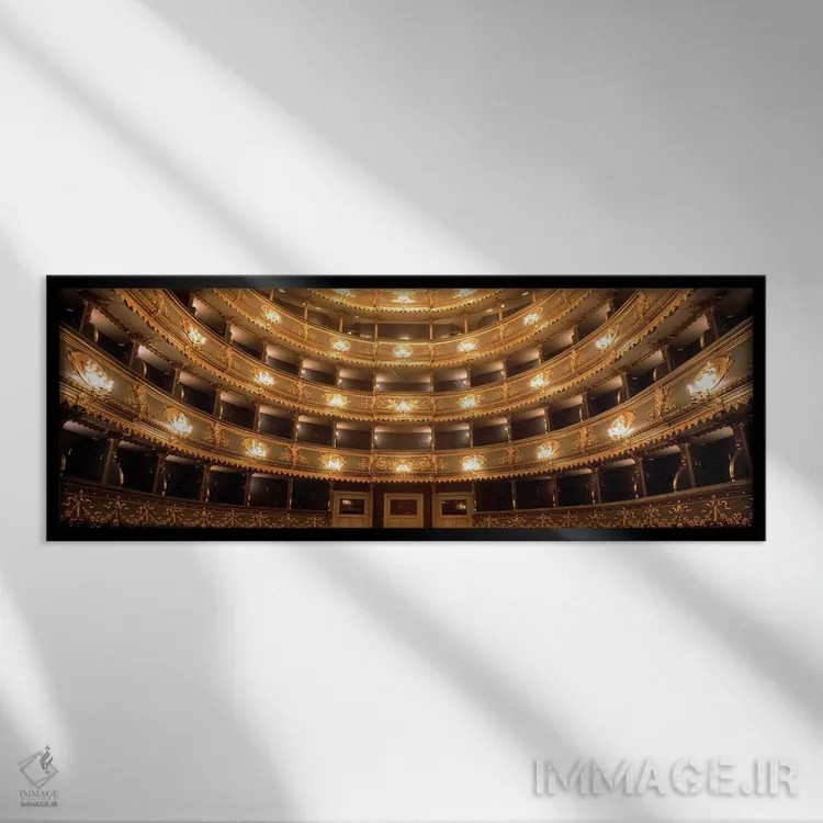تابلو Estates Theatre (Stavovske Divadlo), Prague, Czech Republic,نمای داخلی تئاتر استیتس (استاووسکه دیوادلو)، پراگ، جمهوری چک اثر پانورامیک ایمجز (استودیو عکاسی عریض) - نمای قابدار مشکی