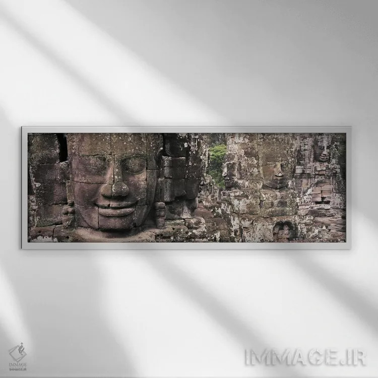 تابلو صورتهای سنگی بایون، انگکور، سیم ریپ، کامبوج اثر پانورامیک ایمجز (استودیو عکاسی عریض) - نمای قابدار سفید