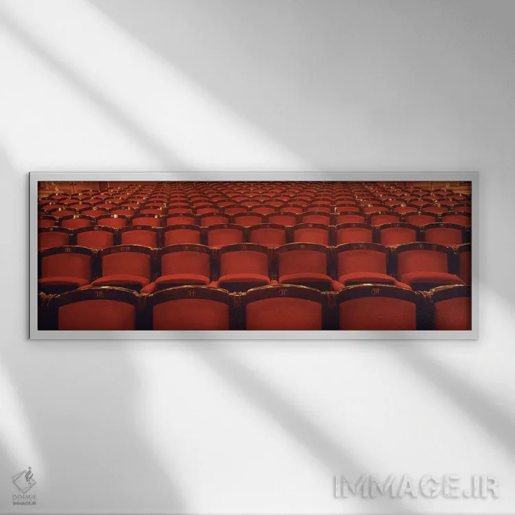 تابلو National Theatre (Narodni Divadlo), Prague, Czech Republic,صندلیهای طبقه همکف، تئاتر ملی (نارودنی دیوادلو)، پراگ، جمهوری چک اثر پانورامیک ایمجز (استودیو عکاسی عریض) - نمای قابدار سفید