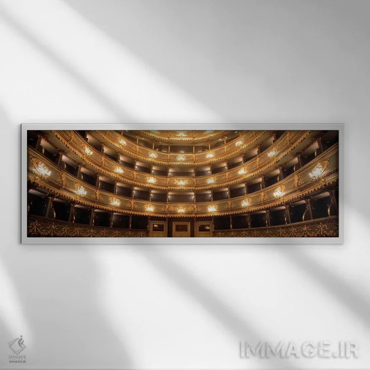 تابلو Estates Theatre (Stavovske Divadlo), Prague, Czech Republic,نمای داخلی تئاتر استیتس (استاووسکه دیوادلو)، پراگ، جمهوری چک اثر پانورامیک ایمجز (استودیو عکاسی عریض) - نمای قابدار سفید
