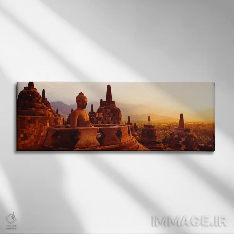 تابلو معبد بودایی بوروبودور، جاوه، اندونزی اثر پانورامیک ایمجز (استودیو عکاسی عریض) - نمای روبهرو روی دیوار