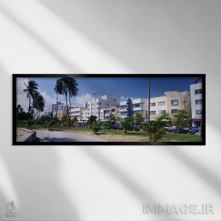 تابلو South Beach, Miami Beach, Florida, USA,جاده اقیانوس، ساحل جنوبی، میامی بیچ، فلوریدا، آمریکا اثر پانورامیک ایمجز (استودیو عکاسی عریض) - نمای قابدار مشکی
