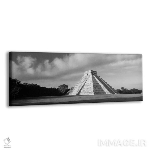تابلو Kukulkan Pyramid, Chichen Itza, Yucatan, Mexico (black & white),هرم کوکولکان در چیچن ایتزا، یوکاتان، مکزیک (سیاه و سفید) اثر پانورامیک ایمجز (استودیو عکاسی عریض) - نمای پرسپکتیو محصول