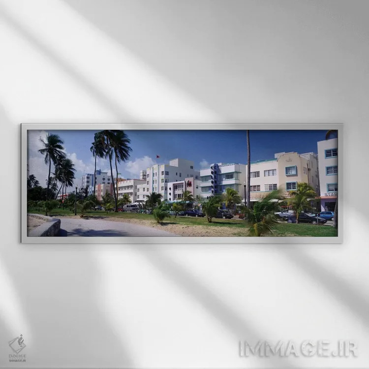تابلو South Beach, Miami Beach, Florida, USA,جاده اقیانوس، ساحل جنوبی، میامی بیچ، فلوریدا، آمریکا اثر پانورامیک ایمجز (استودیو عکاسی عریض) - نمای قابدار سفید