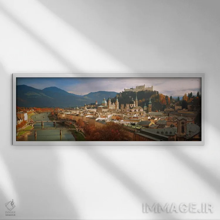 تابلو چشمانداز شهری سالزبورگ اتریش اثر پانورامیک ایمجز (استودیو عکاسی عریض) - نمای قابدار سفید